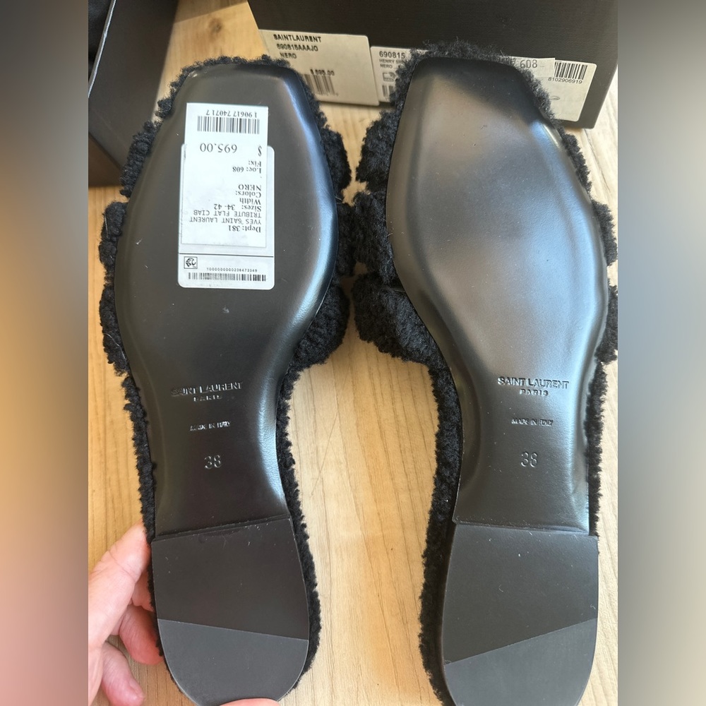 BNIB YSL black shearling slides. Size 8 / 38. - Picture 5 of 6